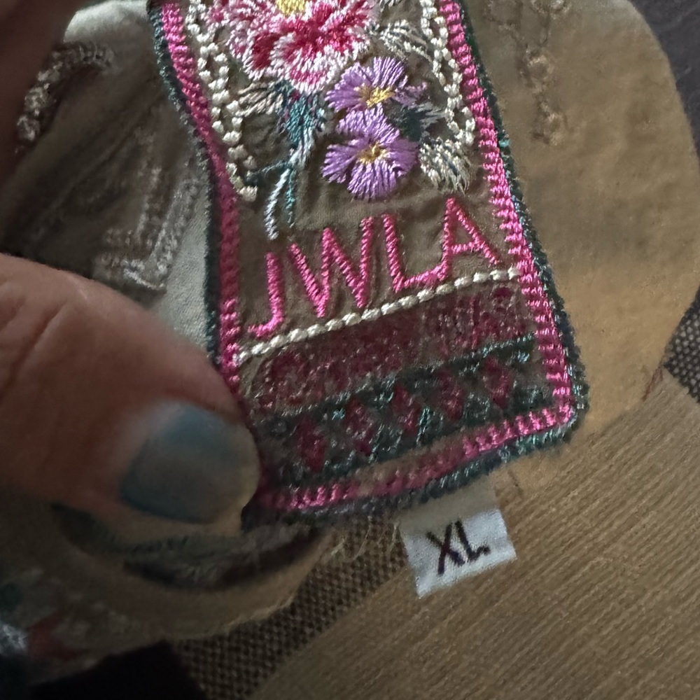 Johnny Was grayish greenEmbroidered V-Neck Blouse with Red & Teal Floral Accents - Picture 3 of 3